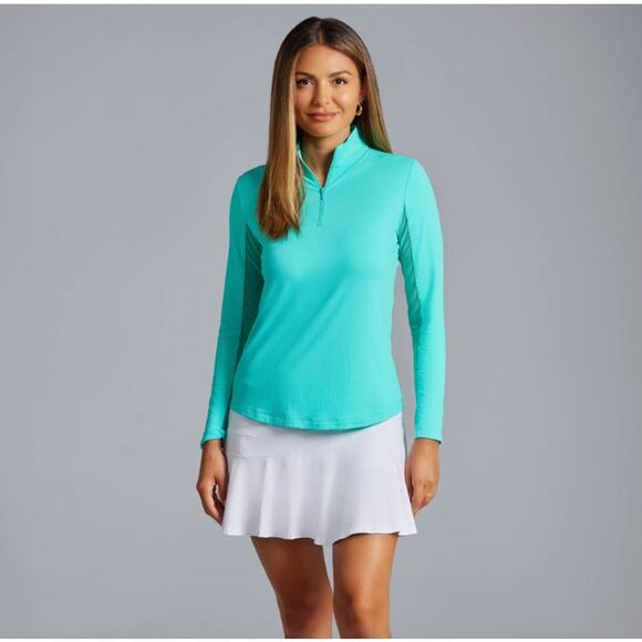 IBKUL Mock Neck Half Zip Long Sleeve Top Jade XL - Picture 10 of 10